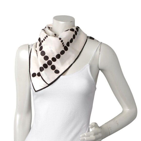 Vintage Acetate Twill Polka Dot Scarf Neckerchief Off White Black Rolled Edge - Picture 2 of 6